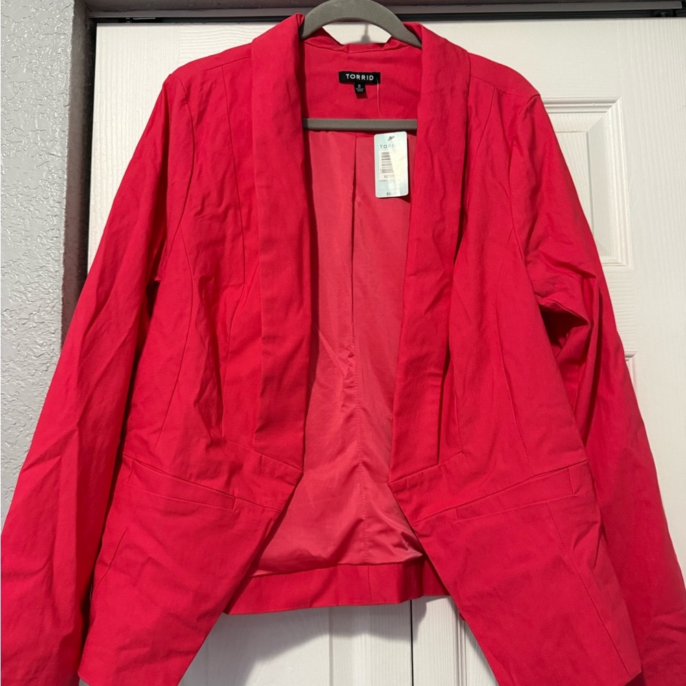 Bright Red/Orange Open-Front Blazer Jacket